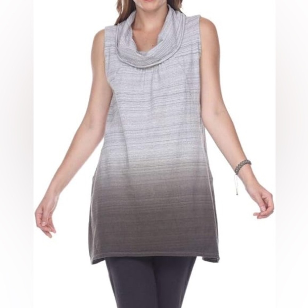 Neon Buddha Bali‎ Gray Brown Ombre Cowl Neck Tunic Top